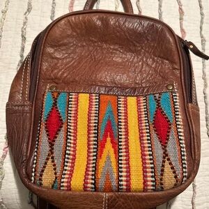 American Darling Brown Leather Backpack with Multicolor Pattern
